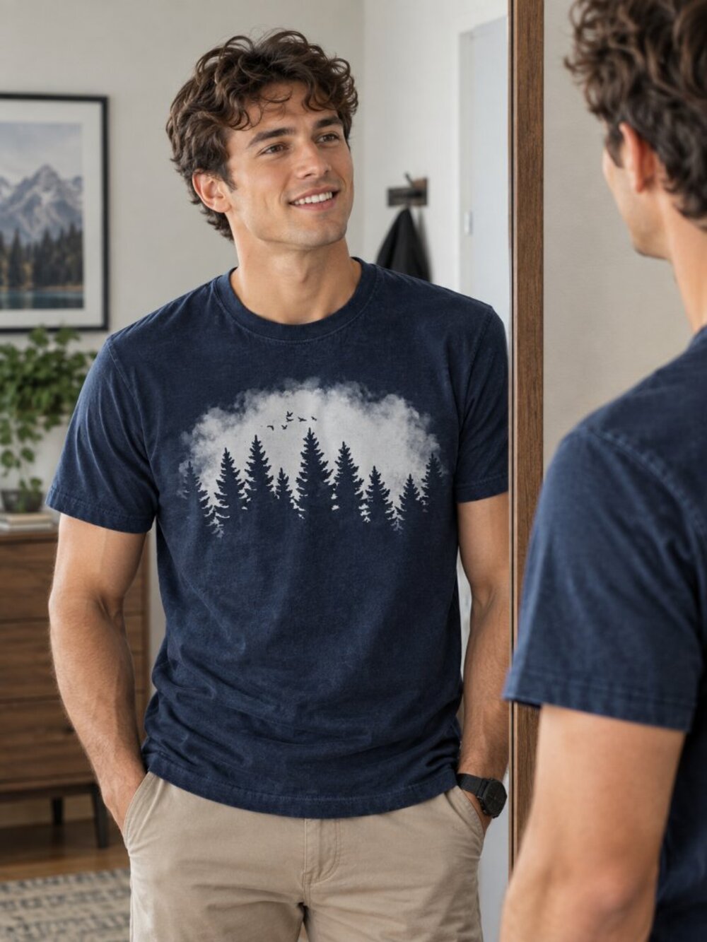 Pine Trees Shirt | Foggy Forest Minimalist Tee | Evergreen Nature Graphic
